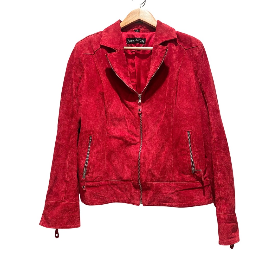Pamela McCoy Vintage Genuine Leather Suede Red Zip Jacket Size Medium‎
